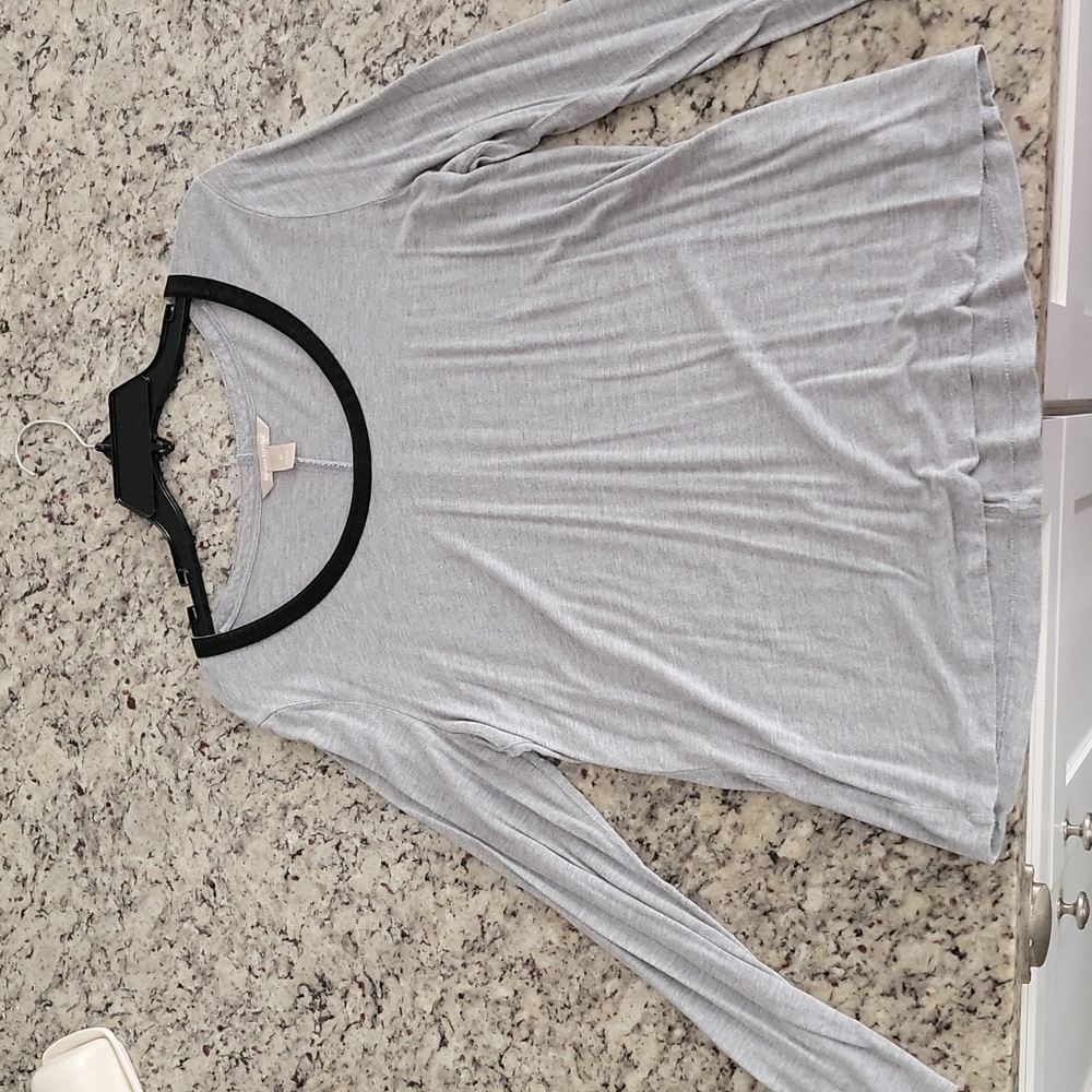 Banana Republic long sleeve tshirt with leather trim around neck. Size XL